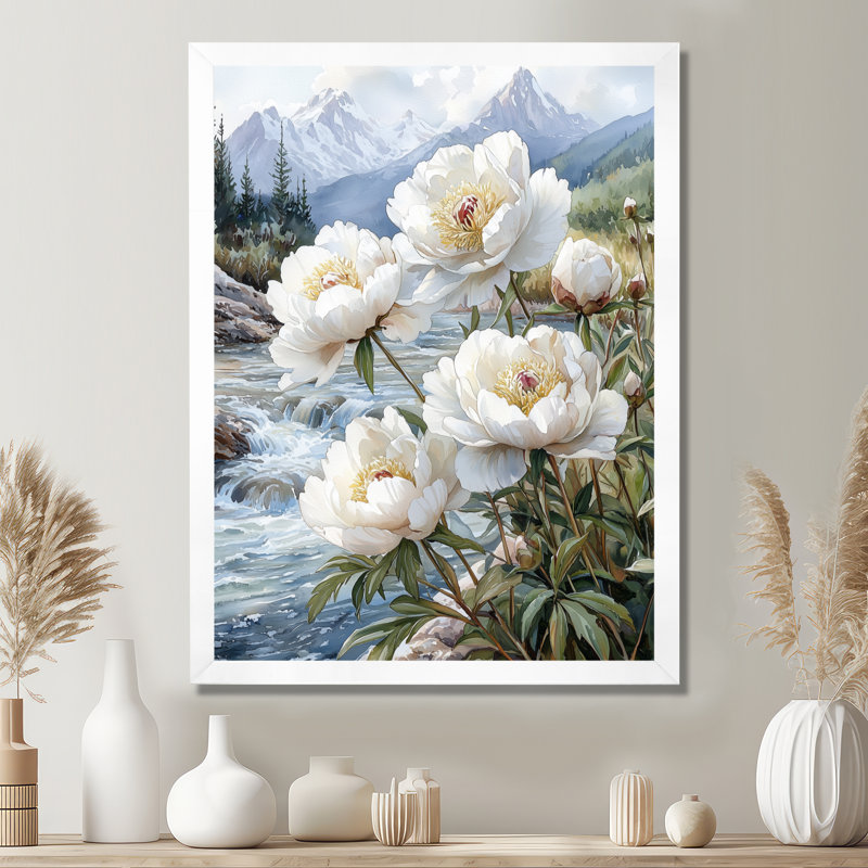 Gradyn - salon d'art mural floral, H 32 po x l 24 po, Reproduction encadrée d'une seule photo, Blanc