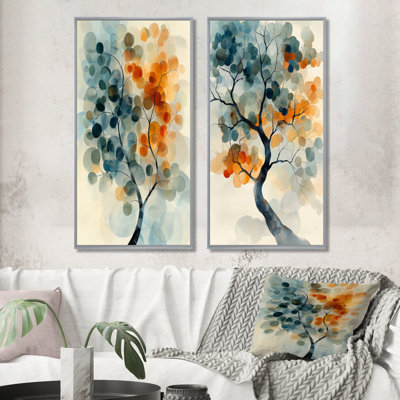 Ensemble de 2 pièces d'art mural orange et bleu à motif abstrait «I»