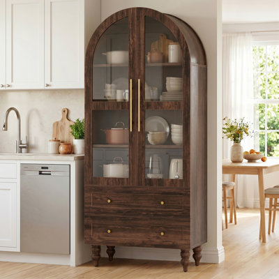 Armoire de rangement Retro Arch - grande capacité, 2 tiroirs, quincaillerie dorée