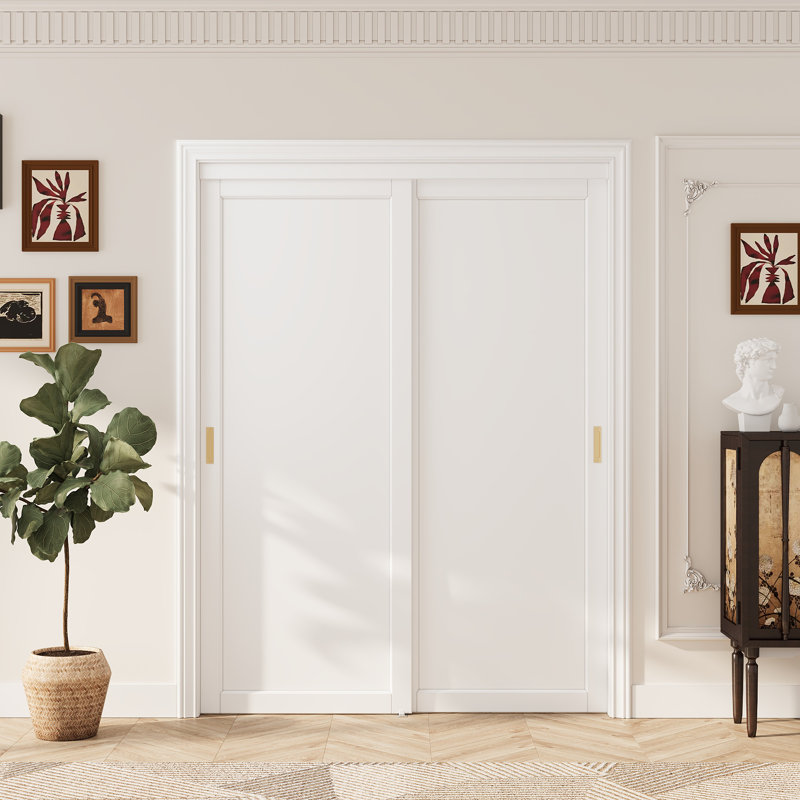Porte coulissante d'armoire et de garde-manger blanche préfinie de 96 po avec panneau à 1/3 vitrage et ensemble de quincaillerie complet et poignée