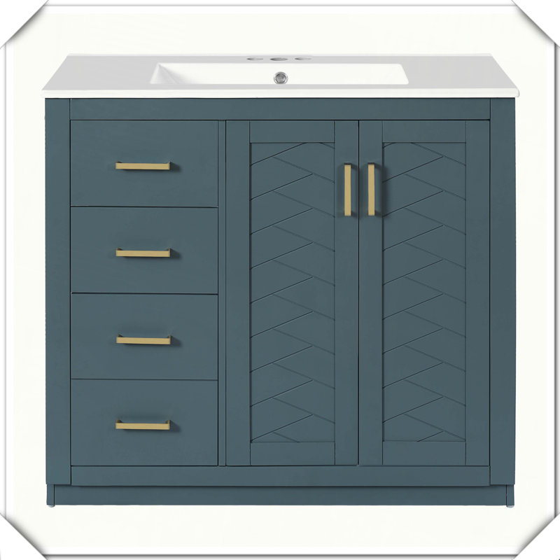 Meuble-lavabo autoportant en bois massif avec tiroirs en céramique, Bleu