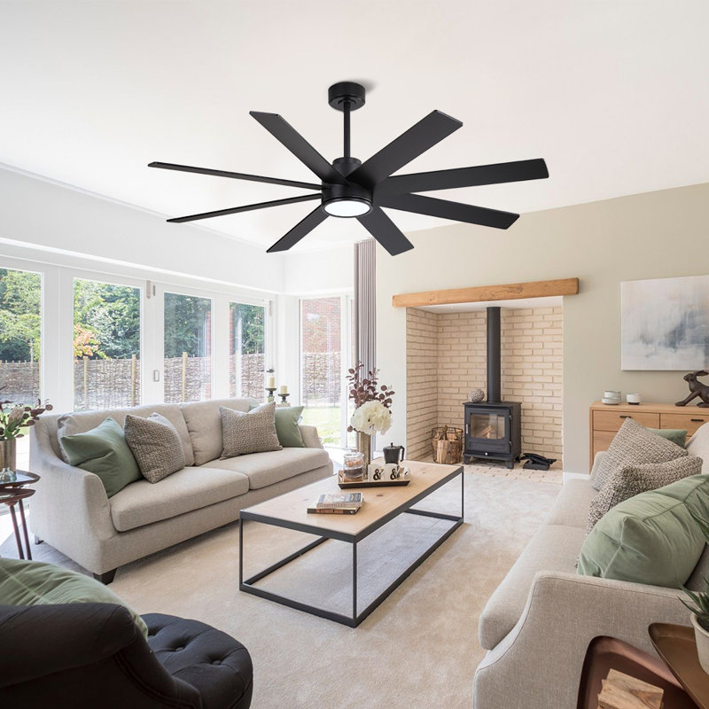 Ventilateur de plafond à DEL intégré à 8 pales Ladanna, 60", Noir avec pales noires