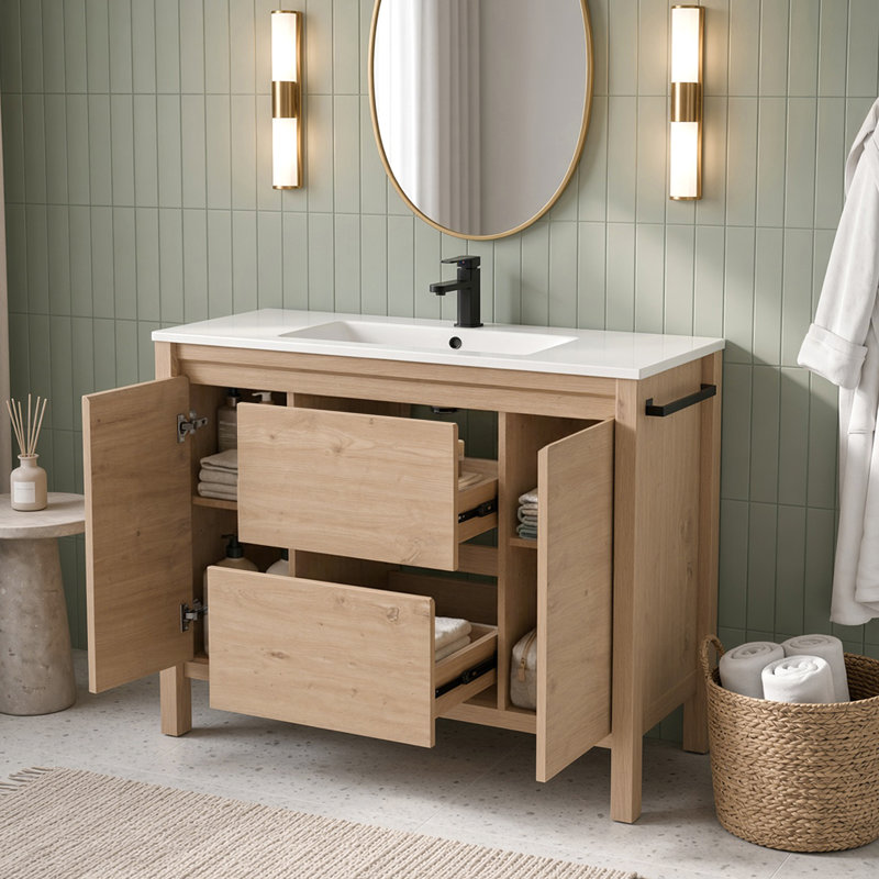 Meuble-lavabo simple autoportant 48 po avec lavabo, robinet et drain Modern Farmhouse