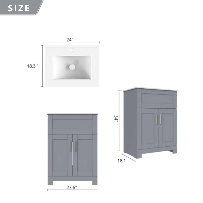Akeela 24 " W Freestanding Standard Free Standing Single Double Single Vanity Bathroom Vanity With Ceramic Top