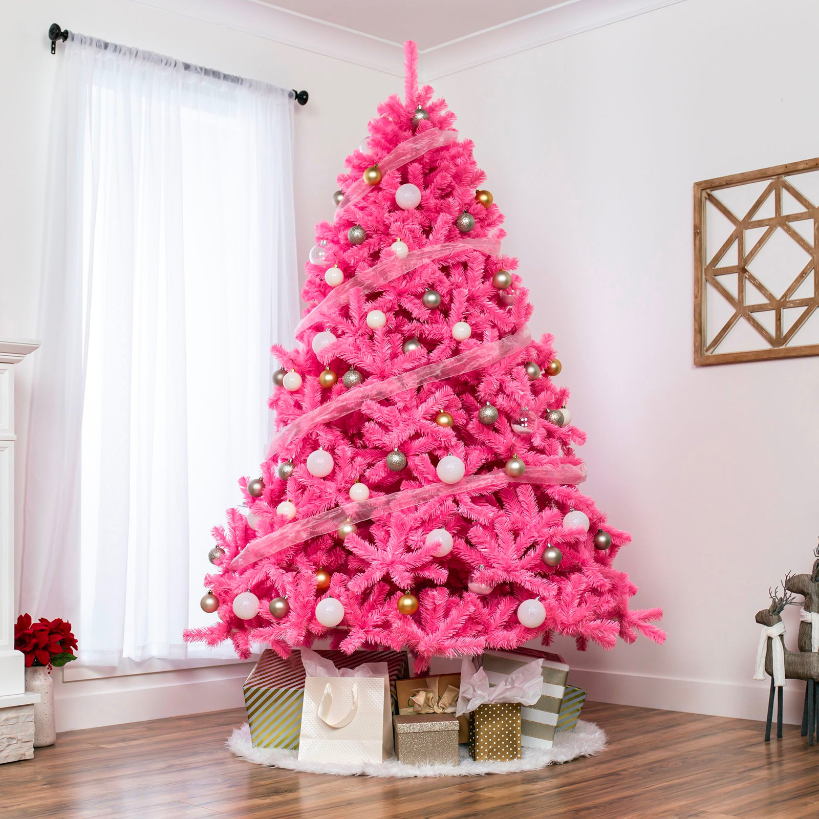 Pink Frosted 9' Fir Christmas Tree, 4.5'
