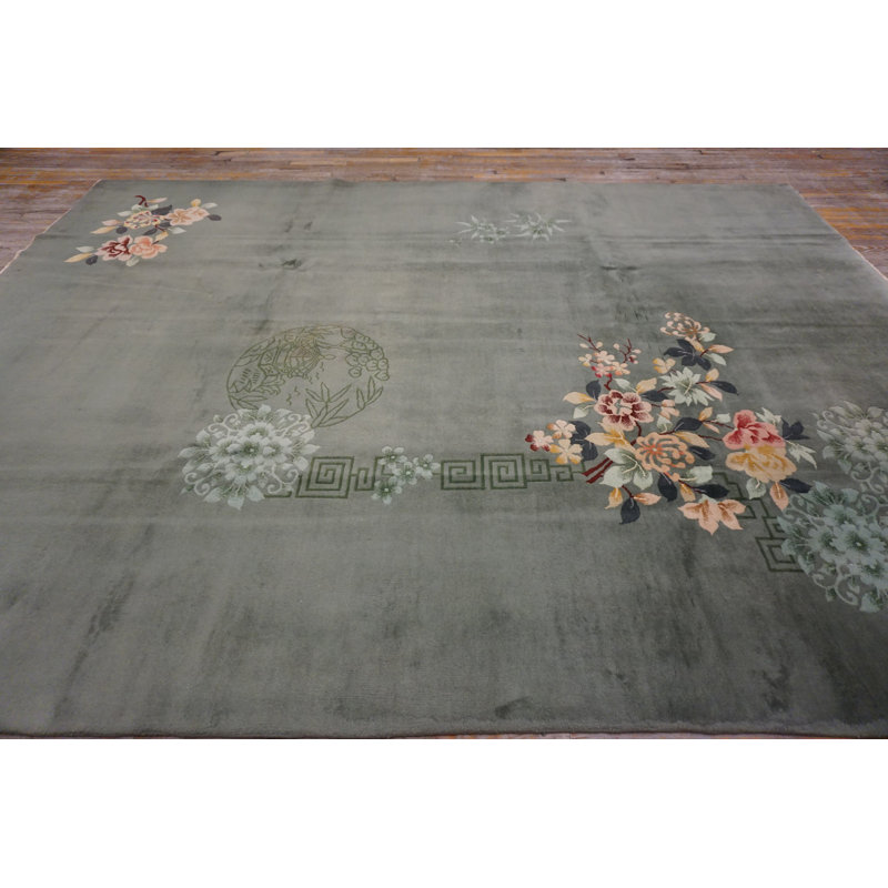 Room Size Antique Soft Blue Gray Color Art Deco Chinese Rug