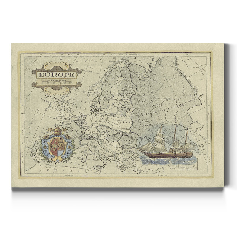 « carte antique de l’europe », reproduction d’art sur toile, H 48 po x l 32 po x P 1 po