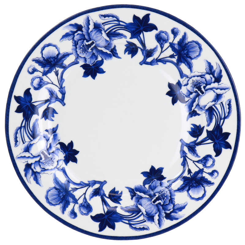 Cobalt Blue Floral Ceramic Dinnerware Set, Service for 4