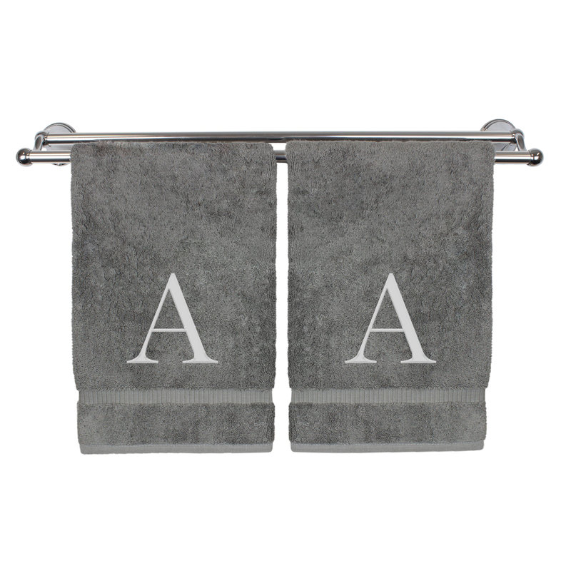 Essuie-mains monogrammés - ensemble de 2 - lettre bloc, A, Gris / Argent