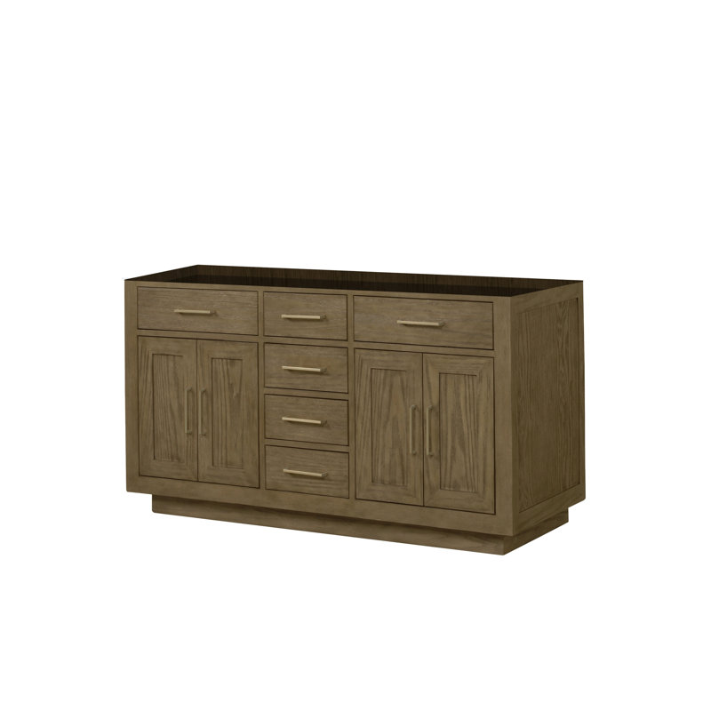 Meuble-lavabo double en chêne 60 po X P 22 po D, Gris, Nickel brossé