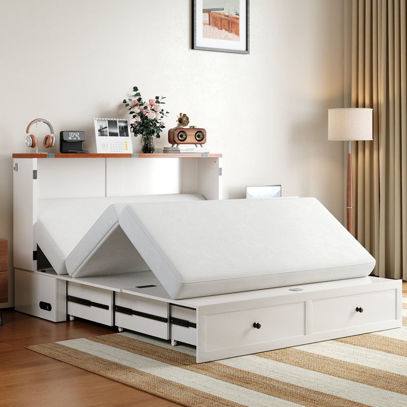 Grande armoire transitionnelle en MDF Murphy Bed, blanc et brun, Grand