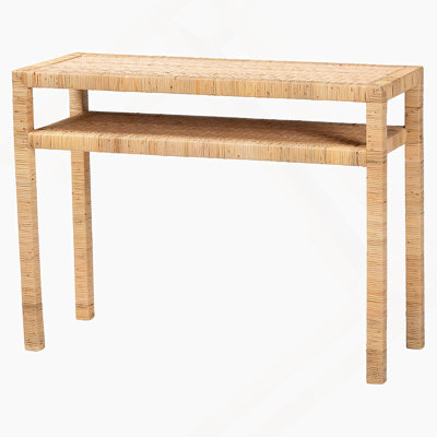 Bohemian Natural Rattan And Acacia Wood Console Table With Open Shelf, Perfect For Entryways And Living Rooms