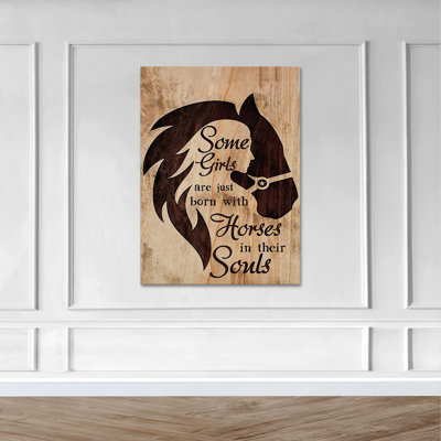 «Girl and Horse Double Exposure - Some Girls Are Just Born with Horse in Leurs Souls», art textuel sur toile tendue