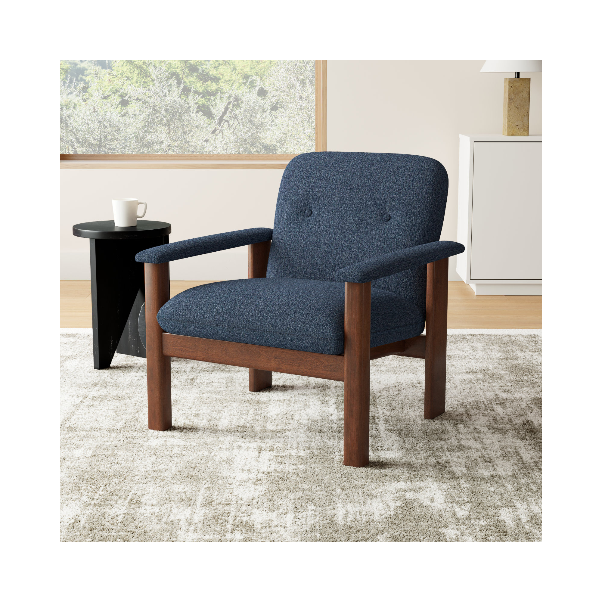 Ellington Upholstered Lounge Chair, Dark Blue