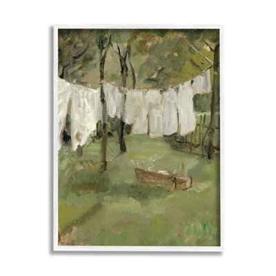 Classic Clothesline Yard Scene White Framed Giclee Art by Lettered and Lined