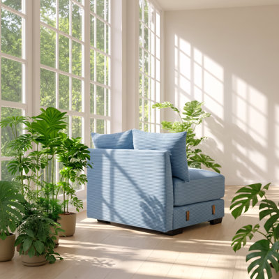 Corduroy Collection 37.8" W x 33.07" D x 34.25" H Solid Wood Frame Modular Armless Sofa
