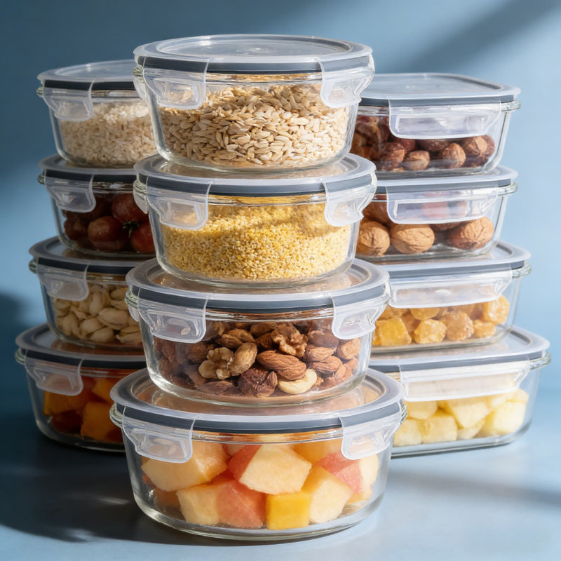 Ensemble de 24 contenants alimentaires en verre avec couvercles | Étanche à l'air, étanche et sans BPA | Va au micro-ondes, au four et au congélateur | Contenants de préparation de repas empilables pour l'organisation de la cuisine