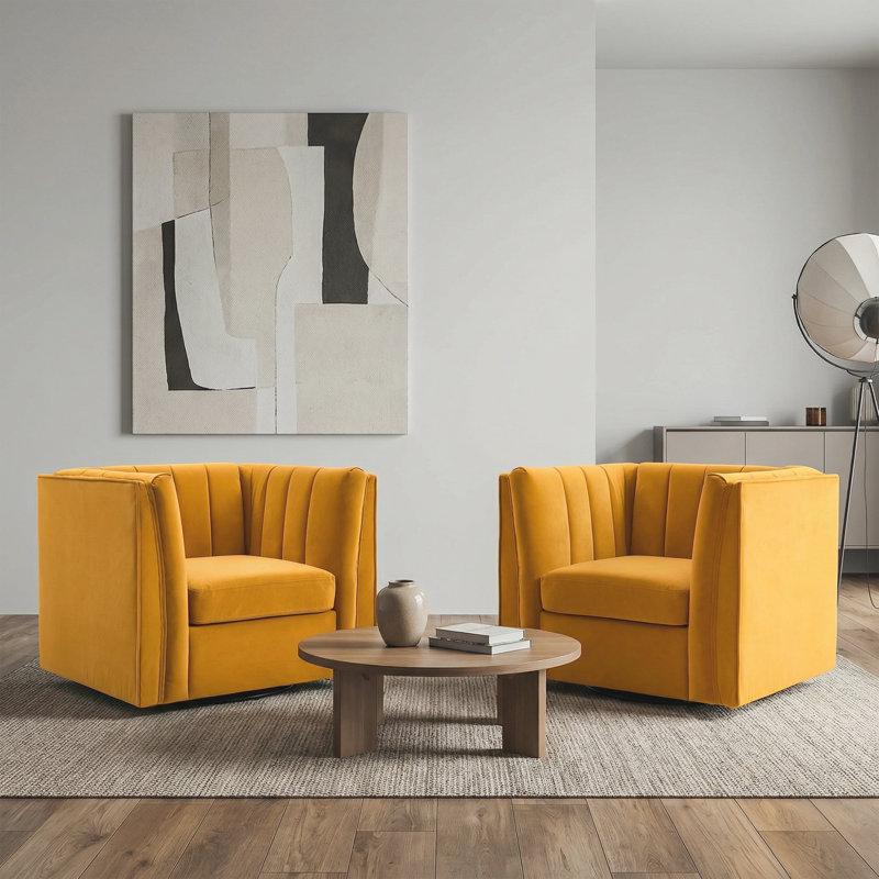 35.4'' Wide Upholstered Swivel Chair, Ginger Chenille