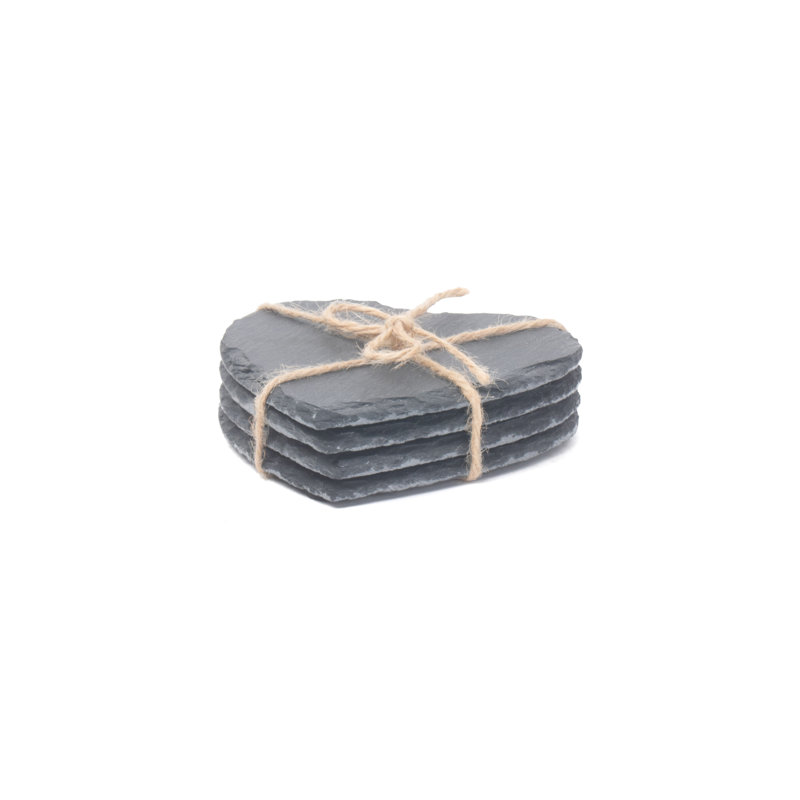 4 Piece Heart Shaped Slate Coaster Set