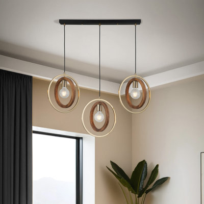 Lustre élégant en laque antique, hauteur réglable de 17,7 à 70,9 pouces | Corps en métal avec capuchon en bois, 3 x douilles E27 (40 W maximum) | Luminaire élégant pour le salon, la salle à manger et l'entrée, classé IP20