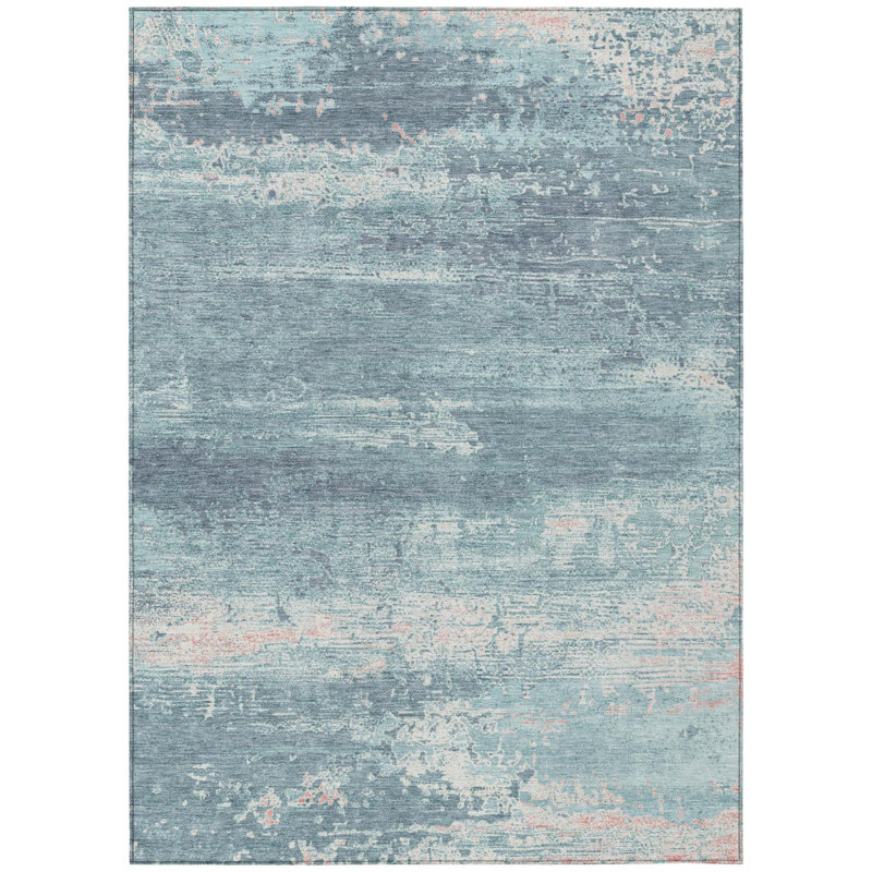 Tapis extérieur bleu sarcelle et ivoire lavable abstrait 9 pi x 12 pi bleu sarcelle et ivoire