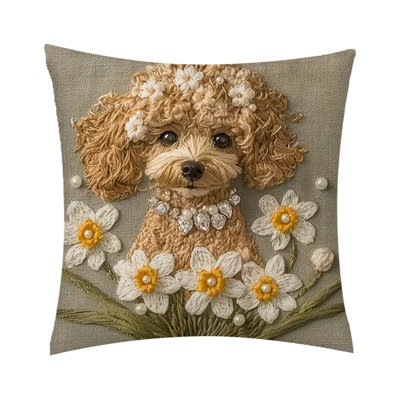 Short Lint Pillow Cover 18inch Cute Dog  Embroidery Decorative Throw Pillowcase For Sofa Bedroom Living Room Home Decoration