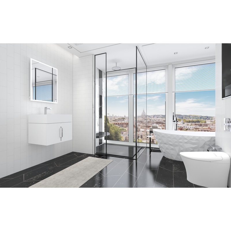 Ensemble de meuble-lavabo mural moderne flottant 24 po Nile, Plateau blanc, Chrome brossé, Blanc