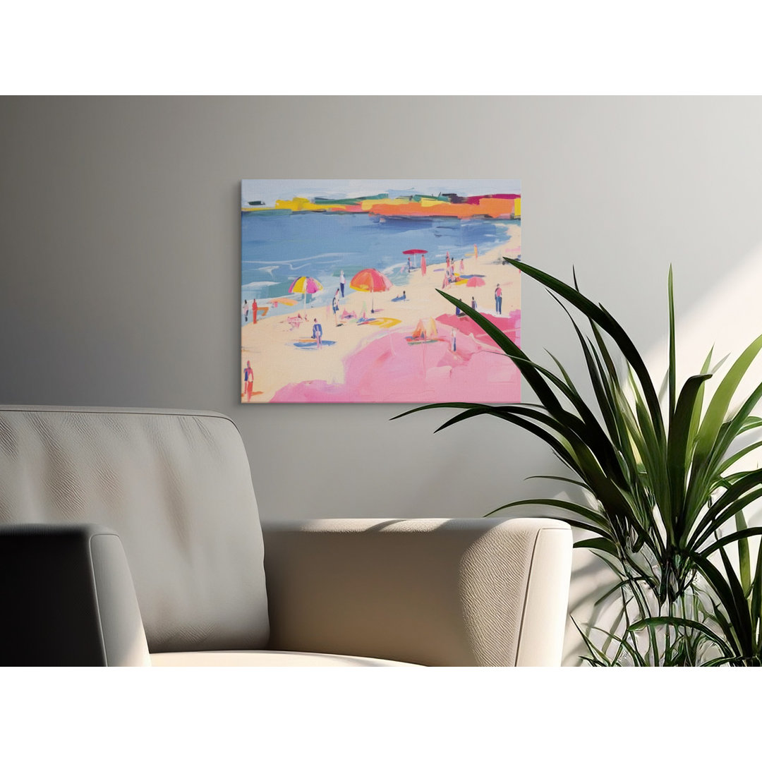 Beach Scene Canvas Wall Art, Gallery Wrapped Matte Print, Coastal Decor, Ready to Hang, Archival Quality, Beach Umbrellas, Figurative Art