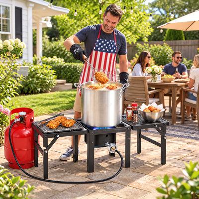 Single Burner Outdoor Propane Stove with Foldable Dual Side Shelves for Outdoor Cooking
