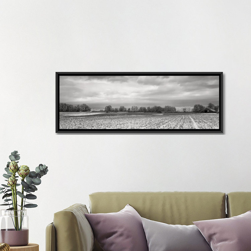 « snow-dusted field », reproduction de photo sur toile, H 9 po x l 12 po x P 36 po, Toile avec cadre noir