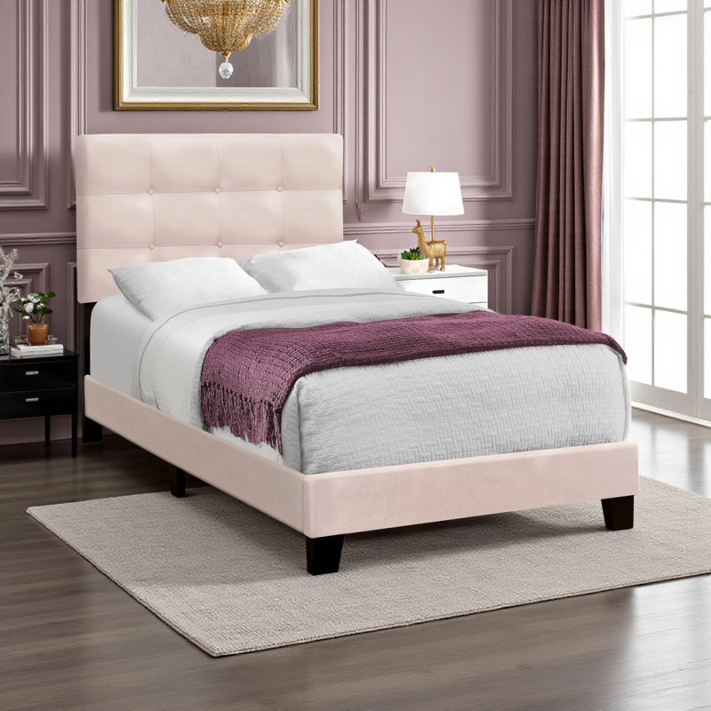 Lit simple en velours rose de style transitionnel H 45,51 po x l 42,79 po x L 80,02 po Dhang