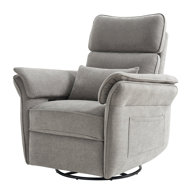 Beckette Modern Swivel Glider Nursery Power Recliner With Adjustable Headrest, Grey