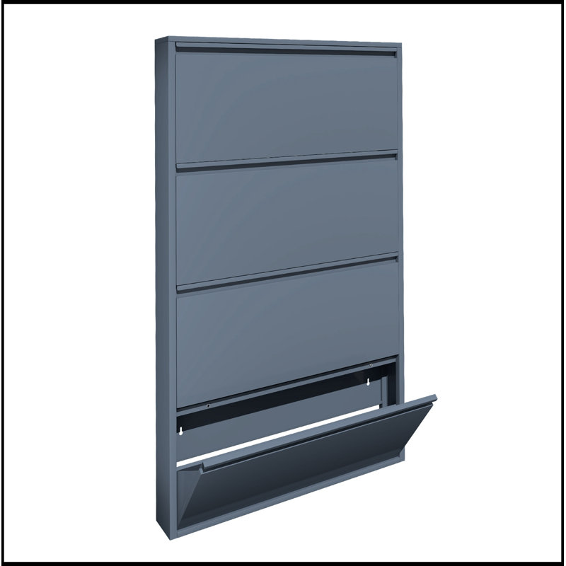 Armoire à chaussures murale en métal avec 4 tiroirs rabattables, Noir