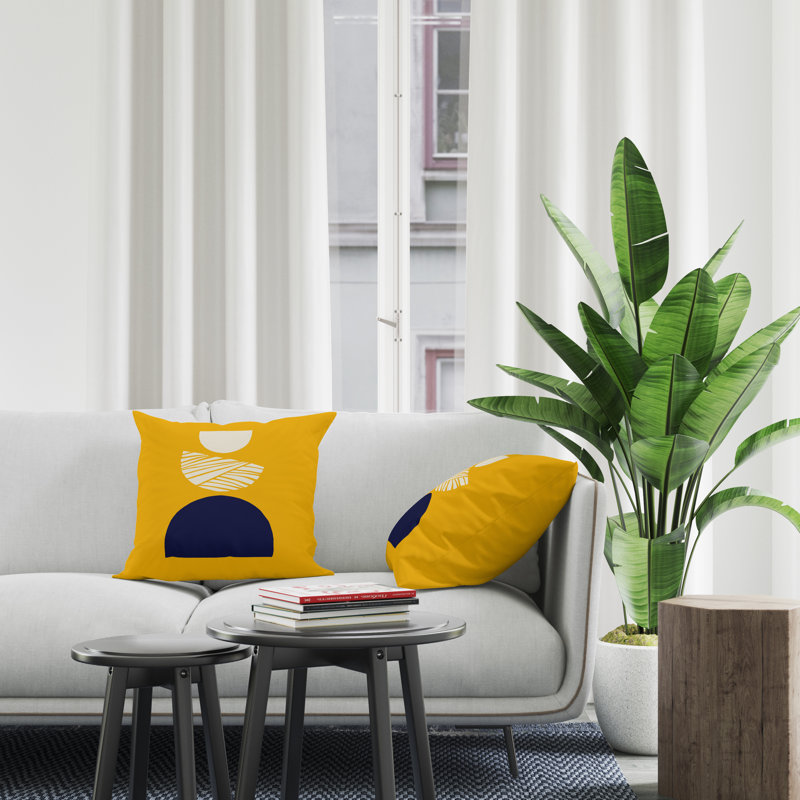 Jeté carré en polyester intérieur / extérieur, L 17 po x H 17 po, Jaune / Bleu Marine