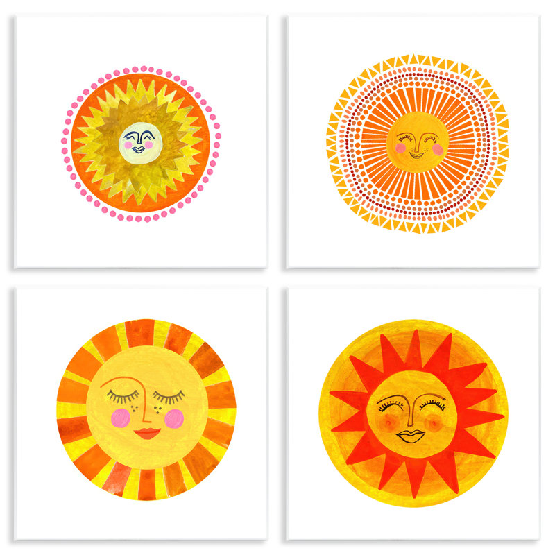 Ensemble de 4 plaques murales fantaisistes et souriant, design par Katherine Herrell Studio
