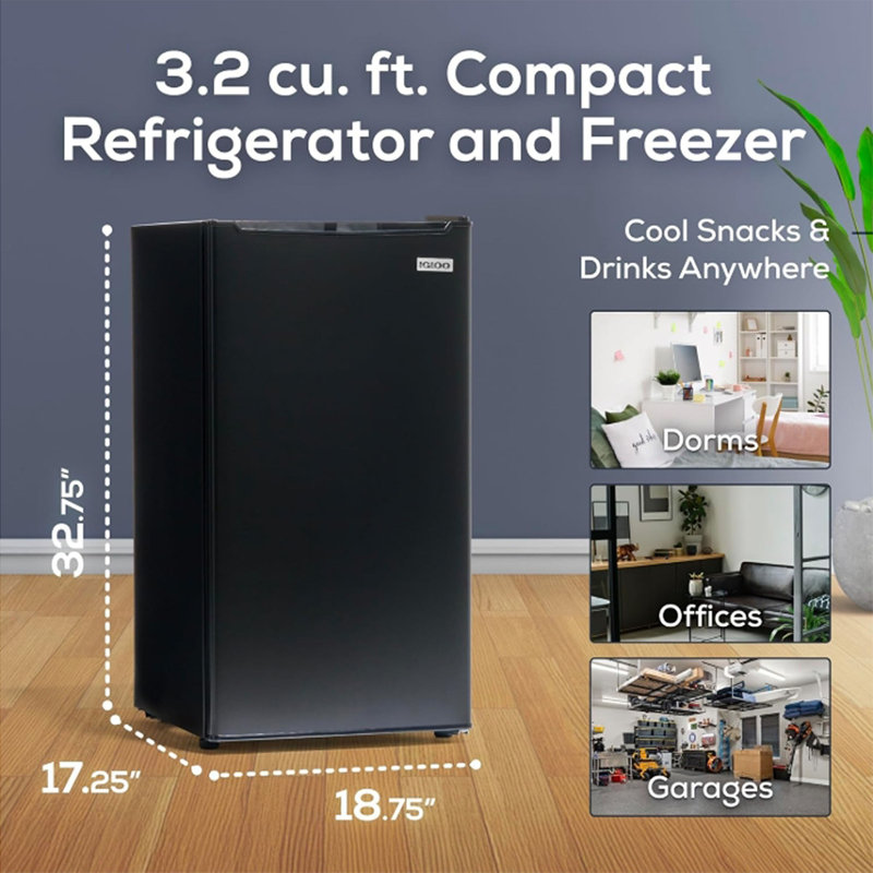 Igloo 3,2 pi³ Réfrigérateur autoportant avec congélateur, Noir