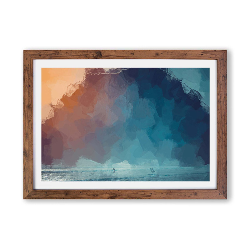 Surfing by Morro Rock - Framed Print, 62cm H x 87cm W x 2cm D, Walnut