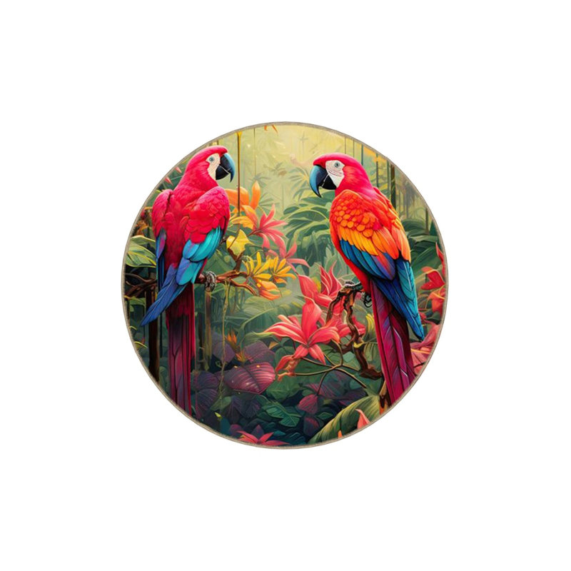 Multicolored Tapestry Design Forest And Parrot Pattern Vintage Decorative Rug, Rectangle 4' x 5'11"