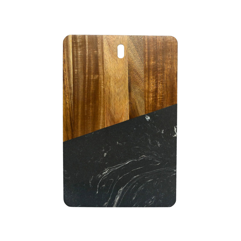 Marble and Acacia Wood Rectangular Diagonal Board, Black