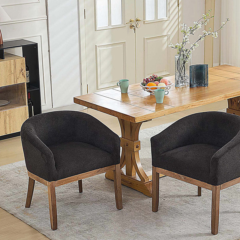 Chaises de salle à manger rembourrées modernes avec accoudoirs, chaises d'appoint en lin avec structure en bois franc naturel