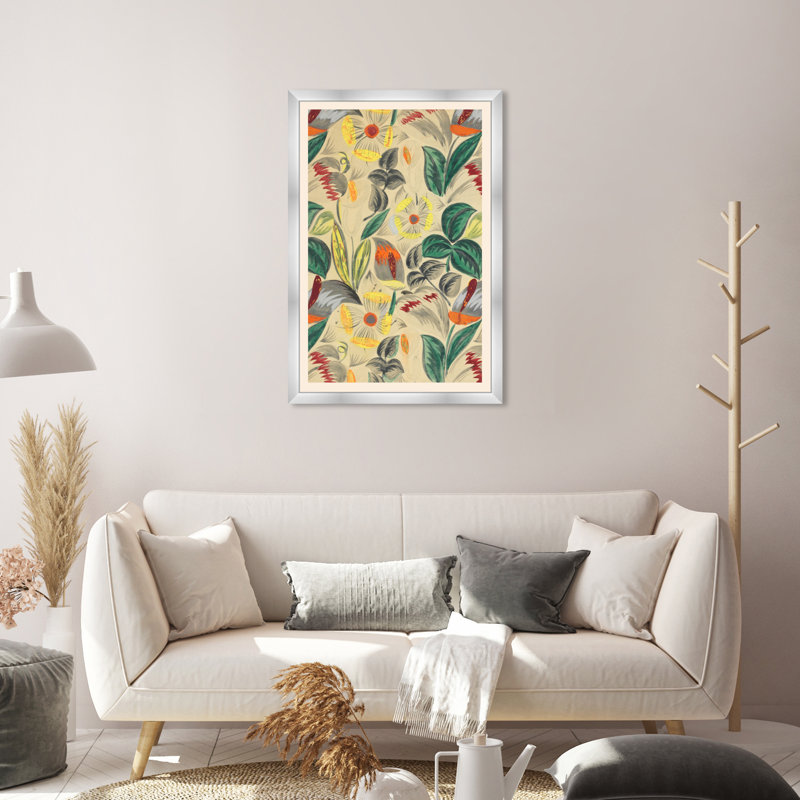 «Floral Textile 1913», reproduction d'art floral et botanique, H 32 po x l 22 po x P 0,5 po, Argent