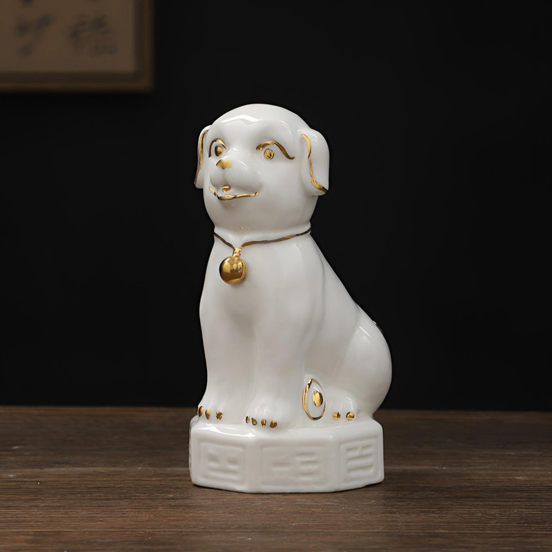 Figurine de chien en céramique - Décoration d'entrée élégante, Blanc