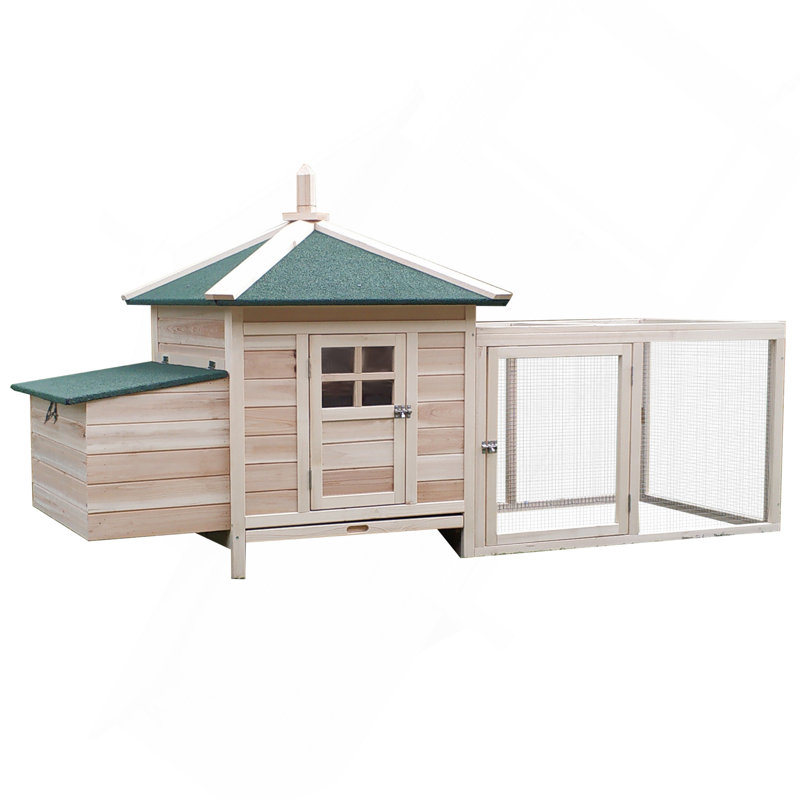 Poulailler en bois 77 po avec nichoir, mignon poulailler d'extérieur avec plateau amovible, rampe, pour jardin, naturel