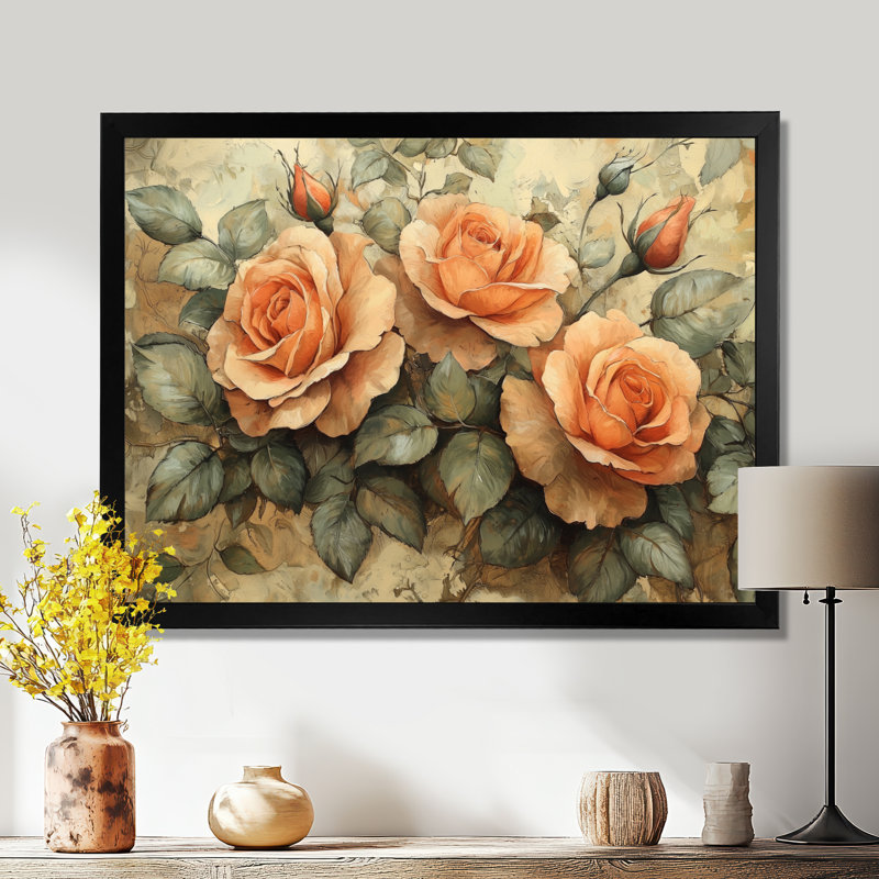 Roses, tons de terre, fleurs II, Reproduction encadrée d'une seule photo sans pass, Noir, H 12 po x l 20 po