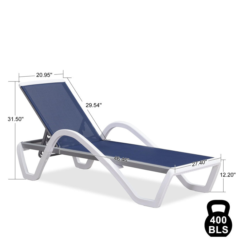 Allenmichael Reclining Single Chaise Lounge with Premium PVC-coated polyester Fabric and Armrest, Navy Blue 