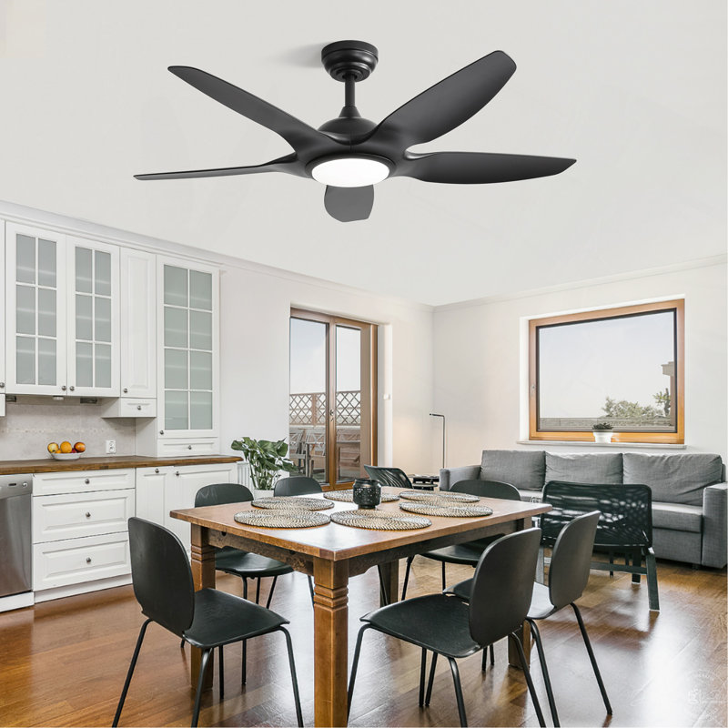 Ventilateur de plafond intérieur 48 pouces avec 5 pales ABS noires Moteur réversible à télécommande pour salon