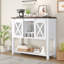 Armoire à café avec porte de grange coulissante Farmhouse - porte-bouteilles encastré et porte-verre - console de rangement Buffet Buffet - parfaite pour la cuisine, le vestibule et la salle à manger - Couleur: contraste (blanc + brun)