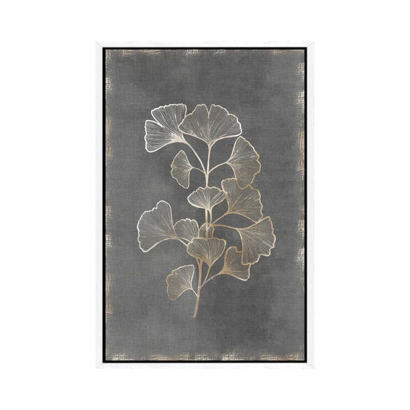 Gilded Botanical II by Eva Watts - Painting on Canvas, 101.6cm H x 66.04cm W x 3.81cm D, White Framed