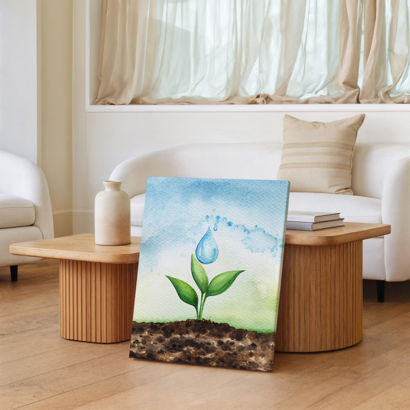 Toile, une illustration minimaliste sereine mettant en vedette une jeune plante verte, art mural émergent de terre brune riche symbolisant la croissance et toile