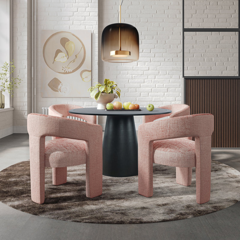 Darlington 5-Piece Dining Set, Gwen Pink Microsuede, Black